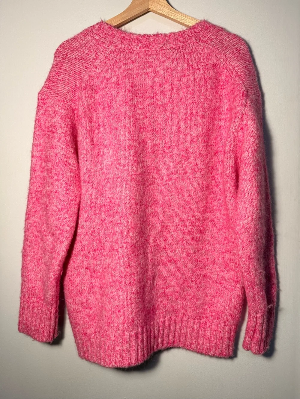 Zara Wool Alpaca Bubblegum Pink V-Neck Oversized Sweater size M - Picture 10 of 10